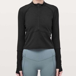 Lululemon It’s Rulu Black 3/4 Zip Long Sleeve Top Slim Fit Cropped Fits Like 10